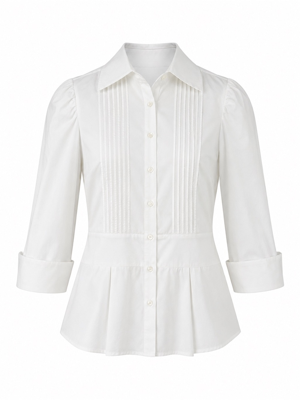 Diane Von Furstenberg White Button-Up Peplum Blouse With Pin Tuck Details Size 2